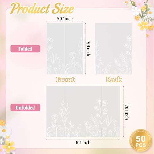 HAUTOCO 200 Pack Vellum Jackets for 5x7 Invitations, Pre-Folded Translucent 135GSM Vellum Paper Wraps, White Flower Envelope Liners Wedding Invitations Accessories - Image 3