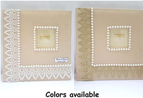 higher volume capacity XL magnetic page wedding album. 80 pages, 4x6, 5x7, 8x10, 8x12 photos, gift box. Fabric pearls and gold lace wedding album, personalizable - Image 7