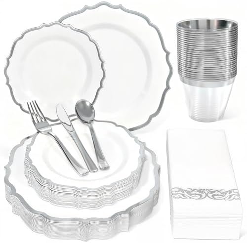 Glowserve 175 Piece Disposable Plastic Plates Dinnerware Set for 25 Guests by glowserve
