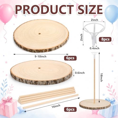 Amyhill 6 Set Balloon Stand Centerpiece for Table with Round Circles Slices Wooden Stand Holder Stick for Birthday Party Baby Shower Gender Reveal Graduation Rustic Wedding DIY Decor - Image 2
