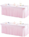 2 Packs Pink Table Clothes for 6 Foot Rectangle Tables, One-Piece Wrinkle Resistant Stretch Spandex Table Covers with Skirt for Event Banquet Wedding Birthday Party by PartyTalk