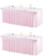2 Packs Pink Table Clothes for 6 Foot Rectangle Tables, One-Piece Wrinkle Resistant Stretch Spandex Table Covers with Skirt for Event Banquet Wedding Birthday Party by PartyTalk