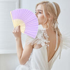 Blulu 40 Pcs Folding Hand Fan Bamboo Silk Wedding,Macaroon Color - Image 6
