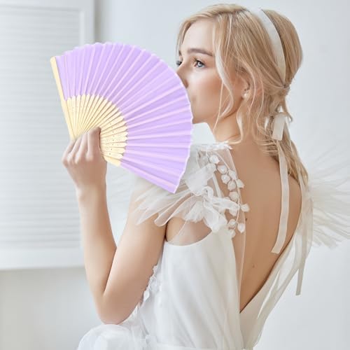 Blulu 40 Pcs Folding Hand Fan Bamboo Silk Wedding,Macaroon Color - Image 6