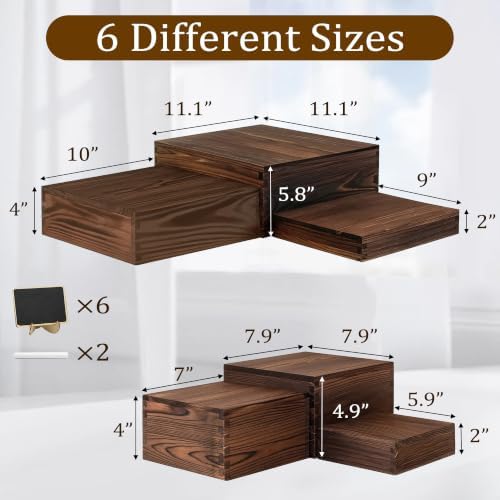 6-Pack Wood Risers Display Stands, Multi-Height Food Risers for Buffet Table, Rustic Wooden Cake & Cupcake Stands for Party, Birthday, Wedding, Halloween Decor - Image 3