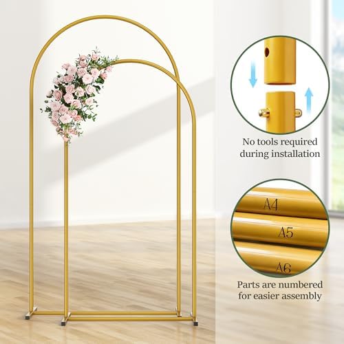 Metal Arch Backdrop Stand 2 Set (6FT/5FT), Gold Wedding Arch Frame - Image 2