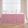 167in Dusty Rose Tulle Table Skirt for Rectangle Tables 6/8ft, 2-Layer Gold Grim Blush Pink Ruffle Tulle Tutu Cloth Table Skirt 14ft for Wedding Birthday Party Baby Shower Dessert(No Table Cover) by ENJOYYOURPARTY