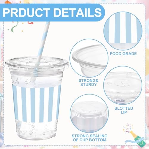 Sliner 50 Sets Blue White Striped Plastic Cups 16oz - Image 2