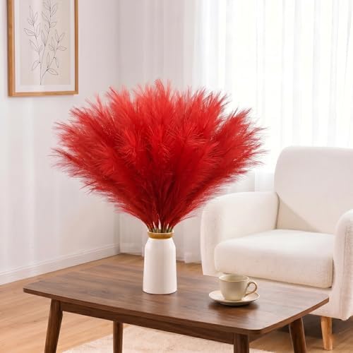 obbsie 150PCS Red Faux Pampas Grass Decor, 21.6" Fluffy Vase Filler - Image 7