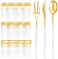 I00000 300 Pcs Gold Plastic Silverware Set, Gold Utensils with White Handle by I00000