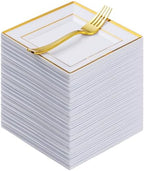 Goodluck 240Pcs 6.5" Square Gold Dessert Plates by GoodLuck