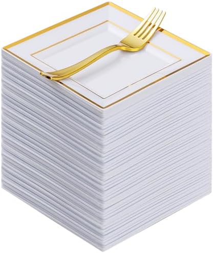 Goodluck 240Pcs 6.5" Square Gold Dessert Plates by GoodLuck