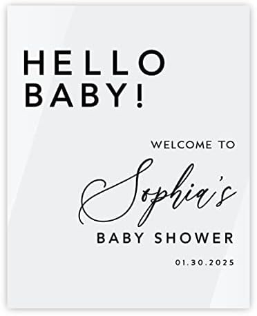 Andaz Press 16"x20" White Acrylic Personalized Baby Shower Welcome Sign, Gender Neutral Large Custom Sign for Easel Stand, Hello Baby Shower Decorations by AndazPress