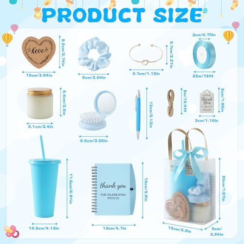 62PCS Baby Shower Prizes for Game Winners, Baby Shower Favors Gift Set for Games, Bridal Shower & Party Events, with Tumblers Notebooks Candles Mirror with Hair Brush & Gift Bags (Blue) - Image 3