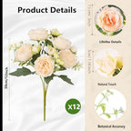Peonies Artificial Flowers Bouquet, Lifelike Silk Fake Peonies with Stems for Home Table Centerpieces, Wedding, Party & DIY Bridal Floral Arrangements (12, Champagne) - Image 5