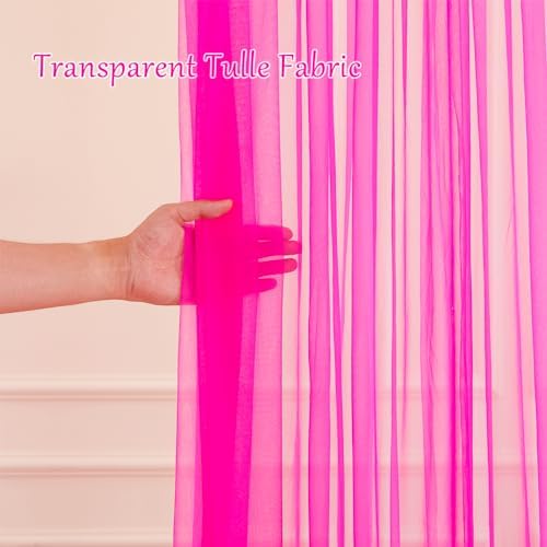 20×10ft Hot Pink Tulle Backdrop Curtain with Lights String for Parties, Sheer Photo Backdrop Curtains for Wedding Party Photography Background - Image 4