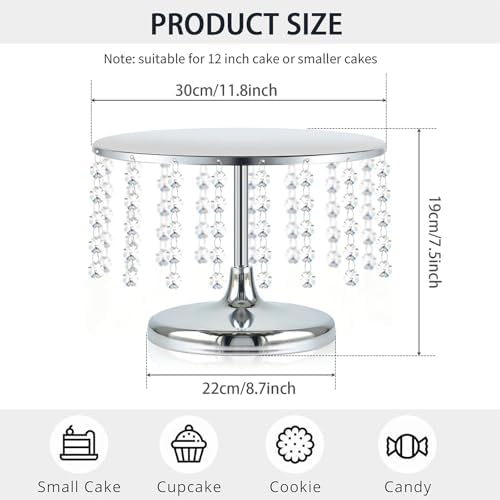 2 Pcs Silver Metal Mirror Cake Stand Set with Crystal Pendants - 11.8"W Elegant Dessert Table Display for Weddings, Birthday Parties, Baby Showers, Events - Sturdy Crystal Bling Cupcake Stands for Pastries, Sweets, Decorations - Image 3