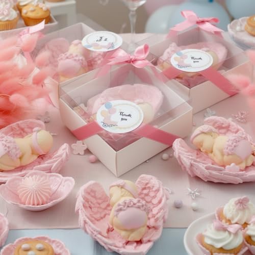 Baby Shower Favor, Set of Stone Angel with Wing Baby Favor Magnet, Baptism Return giveaways Pink White Blue Girl Boy Favor Magnets, Gender Reveal, Communion Gifts (White Wing Pink Baby, Set of 20) - Image 6