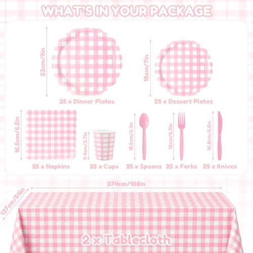 222Pcs Pink Gingham Baby Shower Decorations for Girl - Image 2