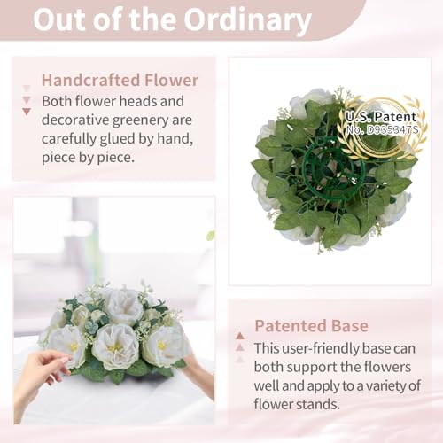 NUPTIO Artificial Flowers Ball Centerpiece: White Fake Kissing Rose, 10 Pcs - Image 4