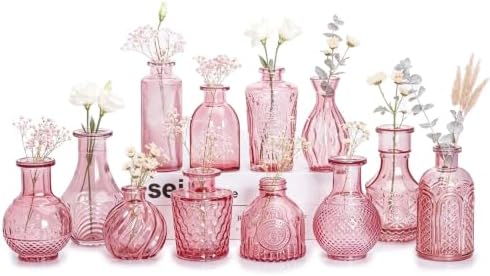 Mini Bud Vases Centerpieces for Tables,Clear Bud Vases for Flowers,Small Flower Vases Suitable for Birthday Party,Anniversary,Wedding Reception,Baby Shower (Pink, 12PCS) by Unknown