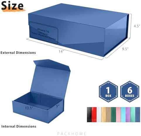 PACKHOME 6 Large Navy Blue Gift Boxes 13.5x9x4.1in with Magnetic Lids - Image 2