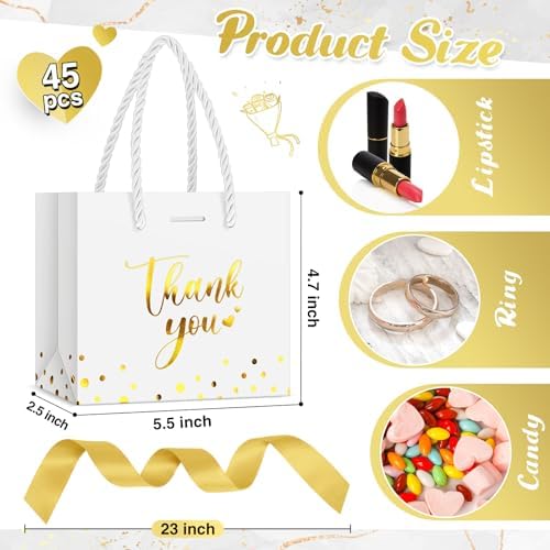Jetec 45 Pcs Mini Thank You Gift Bag with Handle, White/gold - Image 3