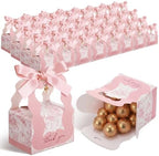 ForraFun 100 Sets Floral Wedding Favor Boxes with Pearl Pendant Bow, Pink by Unknown
