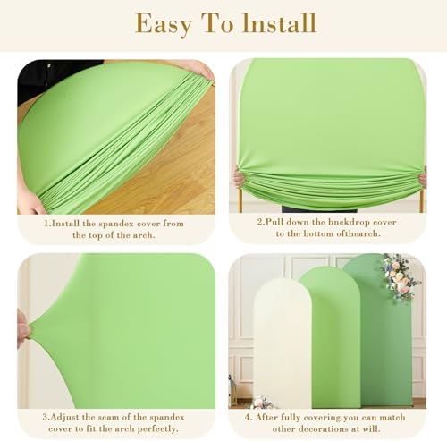 Green Arch Backdrop Cover 3 Set-4FT, 5FT, 6FT Spandex Fitted Wedding Arch Stand Covers for Baby Shower Birthday Party Wedding Ceremony Photo Balloon Arch Stand Background Decorations - Image 5