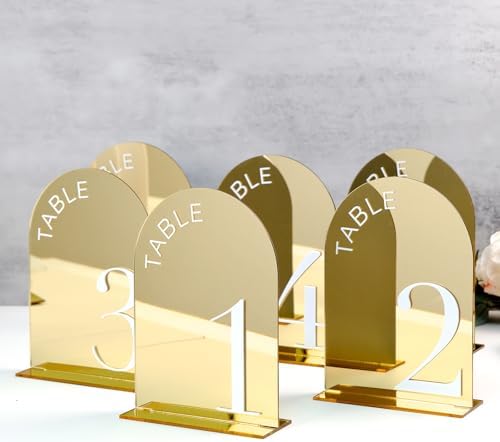 Gold Mirror Arch Wedding Table Numbers 1-20 with Stands - Image 5