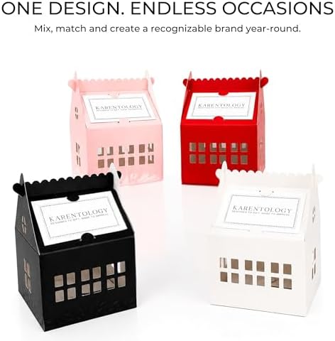 Karentology 30 Pcs Cottage House Cookie Boxes with Window & Business Card Holder, Blush Pink, 4 x 4 x 6 in Bakery Gift Boxes for Treats, Desserts, Party Favors & Realtor Pop By Gifts - Image 3