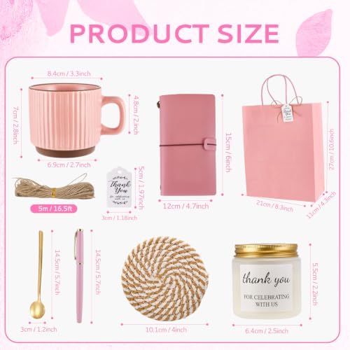 Baby Shower Prizes for Game Winners Baby Shower Games Prizes Ceramic Mugs with Metal Spoons Woven Coasters Notebooks Scented Candles Gift Bags Wedding Bridal Shower Favors for Guests (2, Pink) - Image 3
