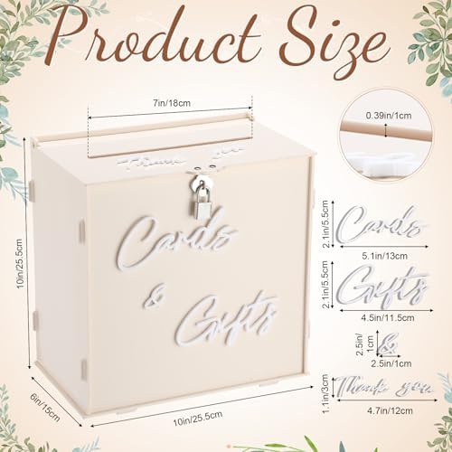 BreezeHug 10" Light Beige Acrylic Wedding Card Box with Lock & DIY Letters - Image 3