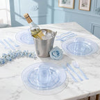 DaYammi 350PCS Blue Glitter Plastic Dinnerware Set for 50 Guests - Image 4