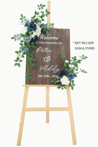 2pcs Wedding Welcome Sign Flowers,Dusty Blue Faux Floral Swag,Artificial Flower Garland for Fall Wedding Bridal Shower Graduation Party Prom Entrance Sign Decor (Stand not Included) - Image 2
