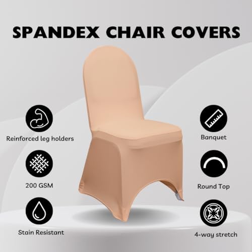 YOUR CHAIR COVERS - 50 Pack Stretch Spandex Banquet Chair Covers - Peach, Wedding Slip, Premium Quality - Image 2