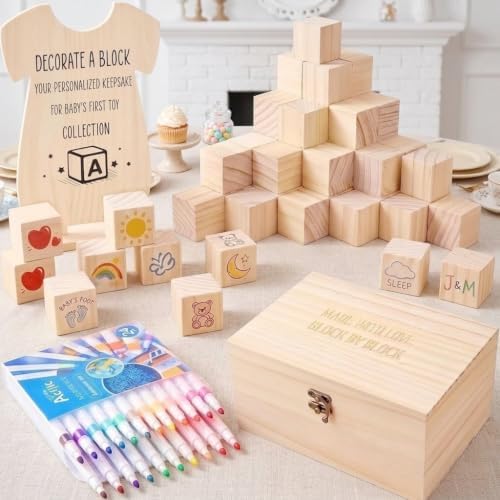 Baby Shower Block Decorating Kit 79 Pcs with Markers Sign Box - Image 2