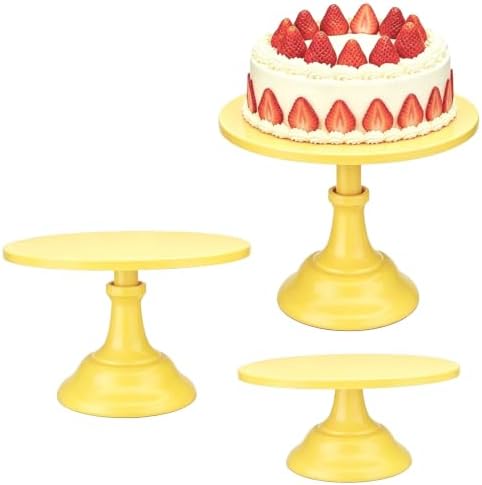 3 PCS Yellow Round Cake Stand Set, Multi Size Metal Cupcake Holders Stand for Birthday Wedding Banquets, Pastry Display Holders for Holiday Party Dessert Display Table Decor (8"/10"/12" Plate) by NIANDAIJING