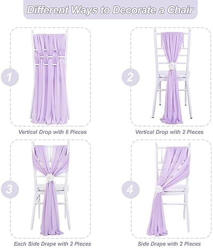 Fanqisi Light Purple Chair Sashes 16 Pieces 8ft Long Chair Designed Decorative Soft Chair Sashes for Wedding Aisle Chairs Decoration - Image 3