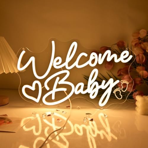 Britrio Welcome Baby Neon Sign for Baby Shower Gender Reveal Party Backdrop by Britrio