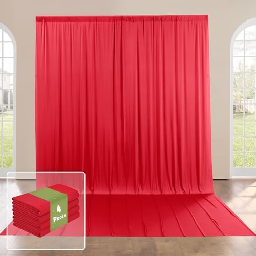 20x16ft Red Backdrop Curtain for Party, 4 Panels Wrinkle Free 16 Foot Long Polyester Photo Backdrop Drapes Photography Background for Wedding Birthday Gathing - Image 2
