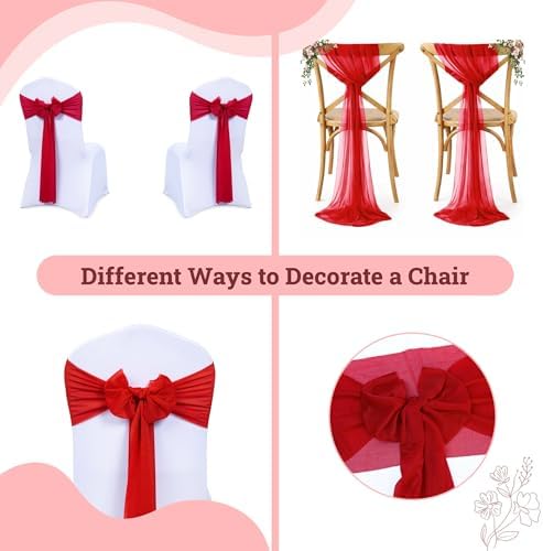 MDS Pack of 200 Chiffon Chair Sashes for Wedding & Event Décor - Red - Image 4