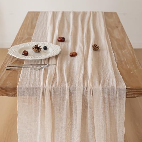6Pcs Light Beige Cheesecloth Table Runner 120 Inches for Party Home Decor - Image 3
