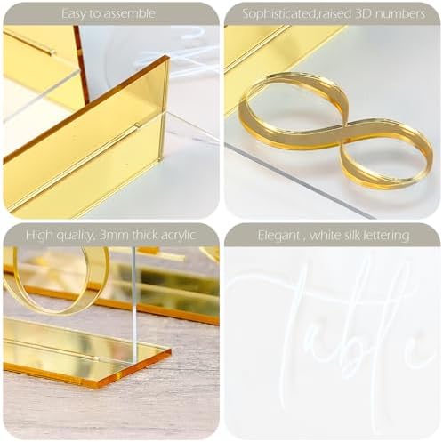HOODO Clear Arch Wedding table numbers 1-15 with Stands, 5"x7" Arched Acrylic Signs with Gold Mirror Numbers, Clear and Gold Acrylic Table Numbers for Wedding Reception, Party, Anniversary, Event - Image 4