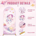 3Pcs Outer Space Arched Backdrop Covers Pink Astronaut Party Decorations - Image 3