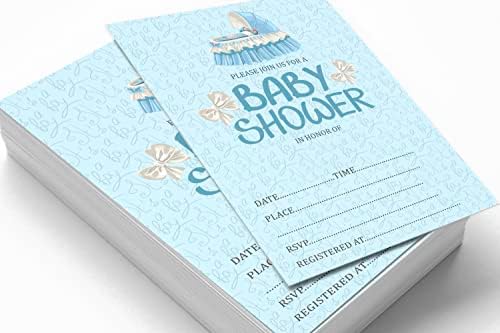 Pack of 30, Boy/Boy Baby Shower Party Collection, Baby Shower Invitation Cards, Fill in the Blank Invites WIth Envelopes, Blue Baby Cot Theme Party Supplies - Image 3