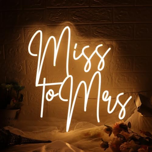Miss to Mrs Neon Sign,Wedding Neon Sign,Wedding LED Neon Light Home Wall Decor Engagement Party Backdrop Bridal Shower Decoration Engagement Gift Size:20inch - Image 5