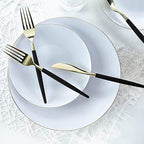 Luxe Party 128 Pieces Two Tone Plastic Disposable Cutlery | Forks-Spoons-Knives | Full Size | Chic Round | Black and Gold - Image 5