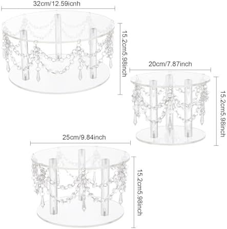 3Pcs Acrylic Cake Stand Set w/ Crystal Pendants,7.9/9.8/12.6 Inch - Image 2