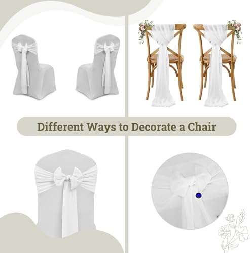 MDS Pack of 50 Chiffon Chair Sashes for Wedding & Event Décor - Ivory - Image 4